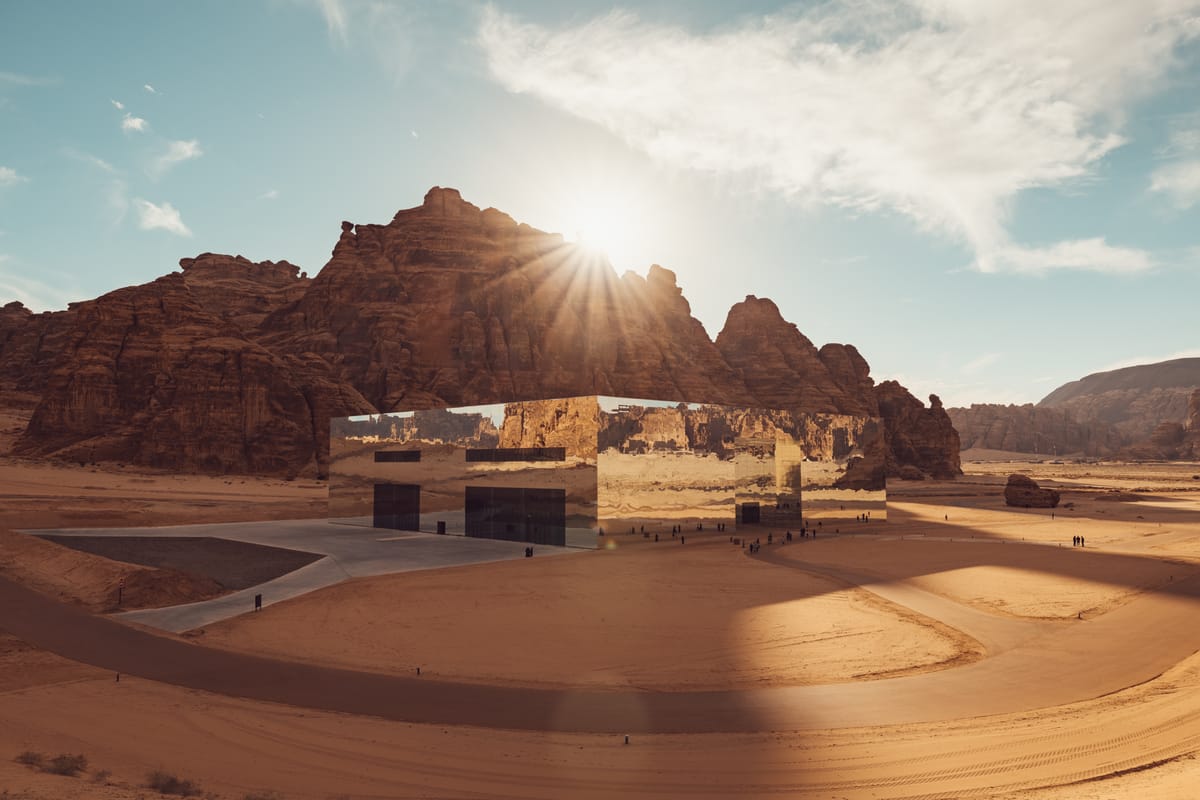 Maraya’s mirrored facade reflecting the desert landscape of AlUla